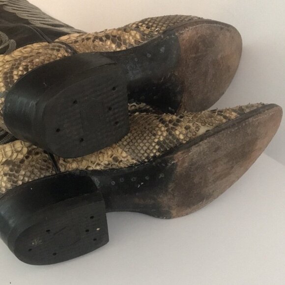Tony Lama Boots Womens Size 6 Black Tan Snakeskin Western Cowboy Leather 3114 - Picture 12 of 14